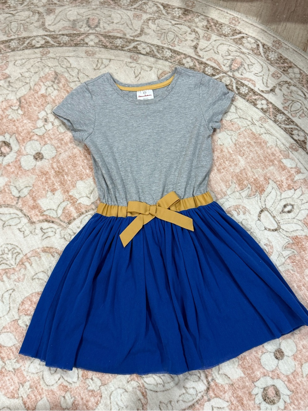 Hanna Andersson Gray Knit Short Sleeve Tulle Layered Dress w/Elastic Waist Sz6/7